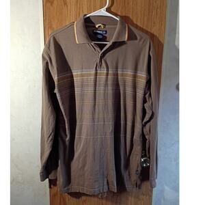 Vntg Marquis Mens Brown Stripe Longsleeve Polo L Academia Old Money Minimalist